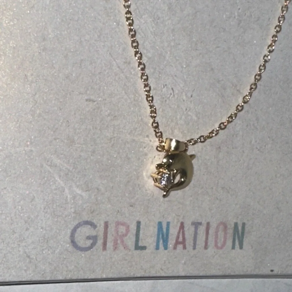 Girl Nation Dolphin Pendant Necklace 14K Gold Plated Crystal Hypoallergenic